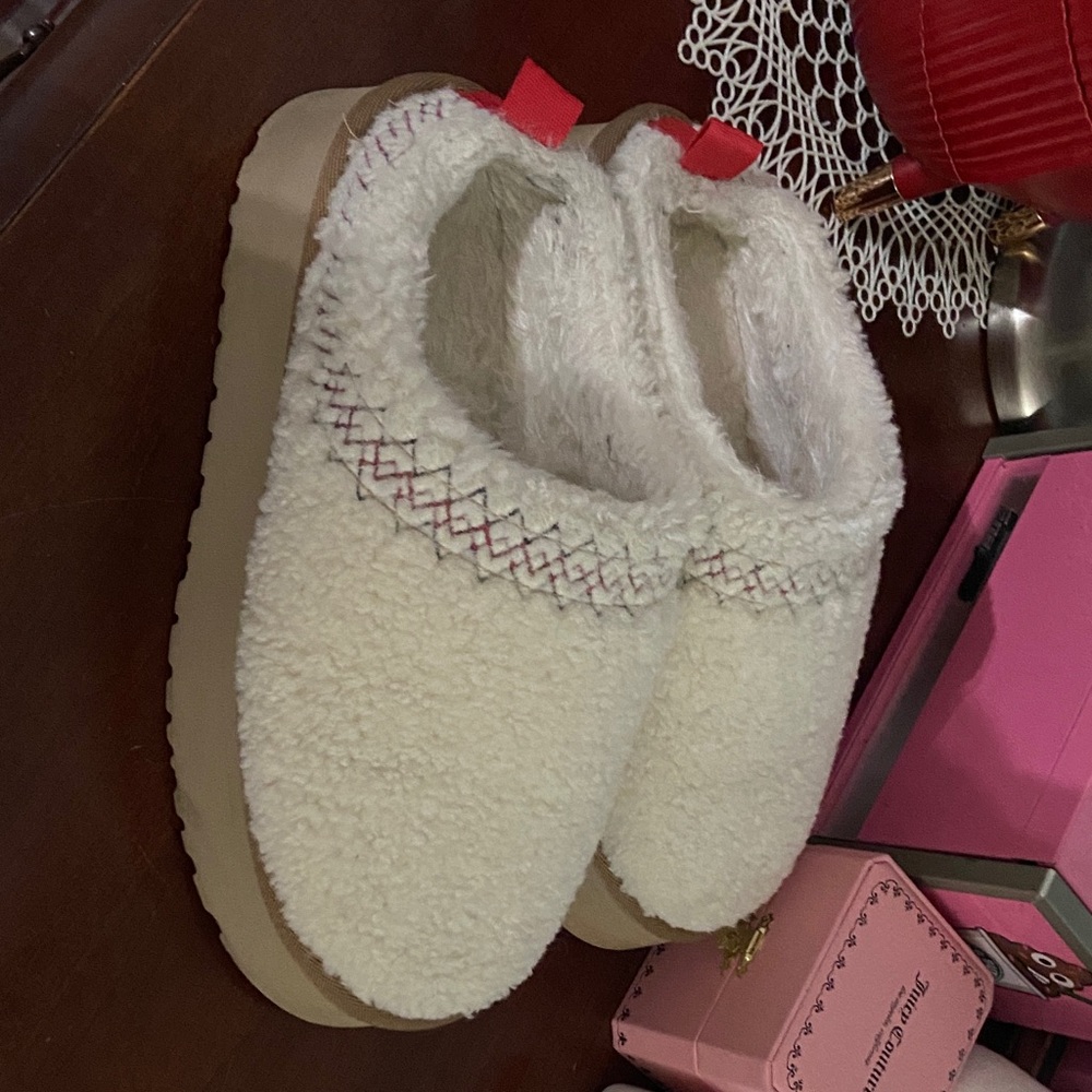 UGG White Platform Shoes with Red Accents
